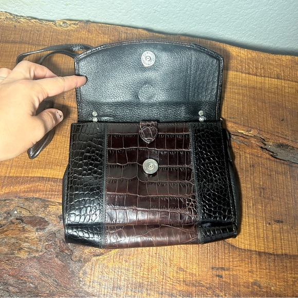 Brighton Leather Crossbody Bag Black and Brown with dust Bag snap closure - Picture 4 of 11